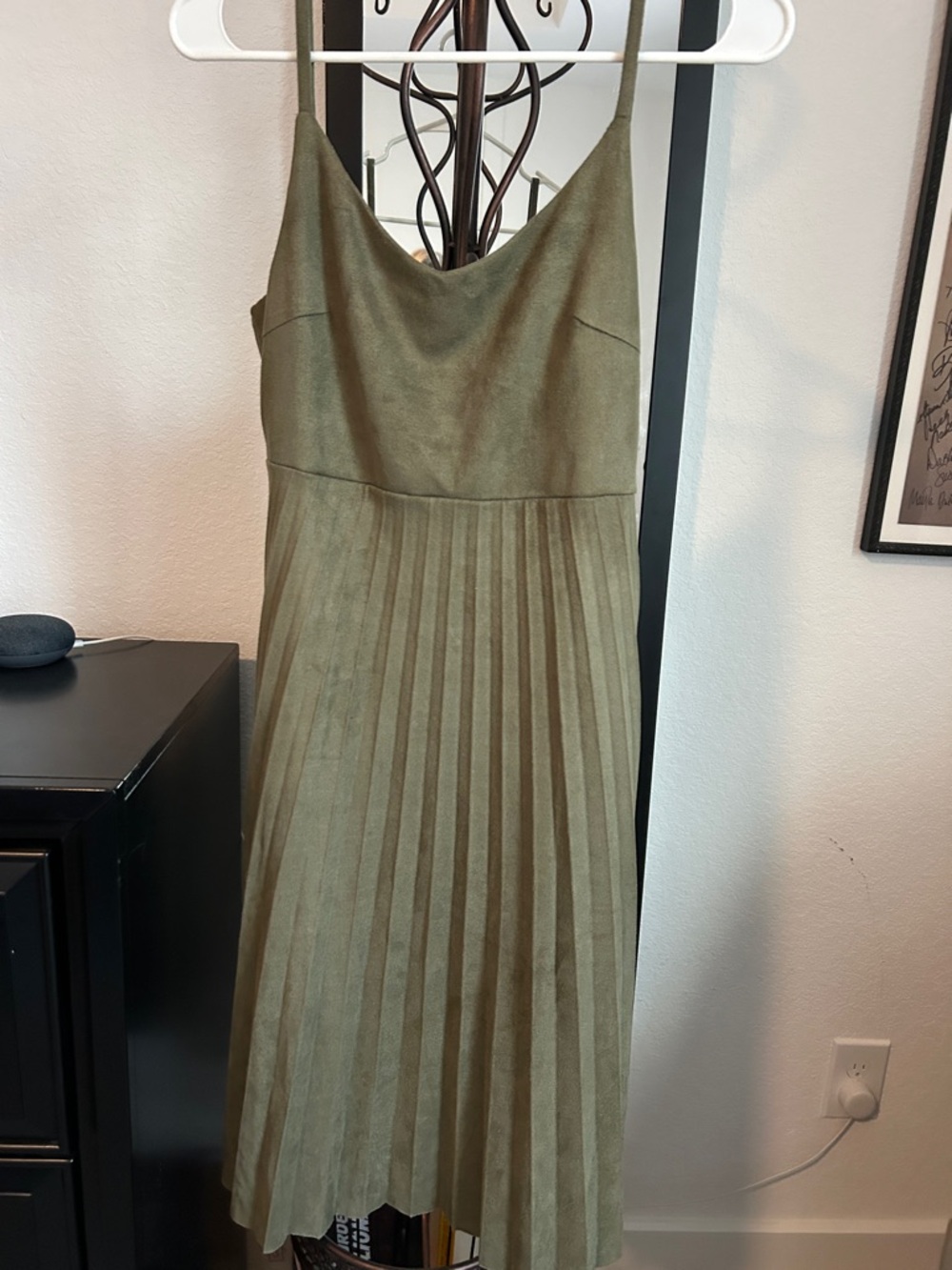 She + Sky Olive Pleated Midi Slip Dress
